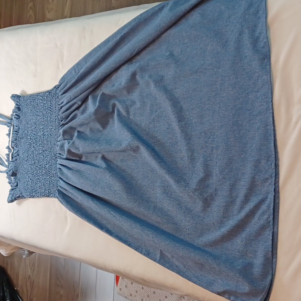 love by chesley chambray prairie smocked sundress button front spaghetti strap l - Picture 8 of 14